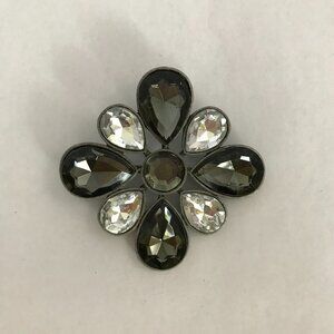Vintage Smoky Gray and Clear Faceted Resin Stone Brooch